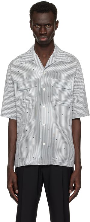 AMIRI Chemise de camp noir et blanc à monogrammes et à rayures fines