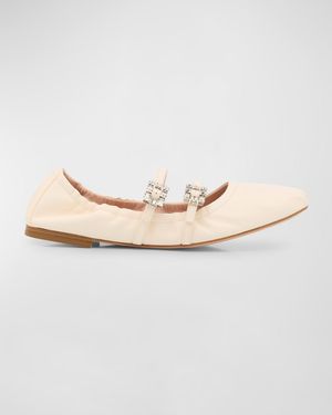 Leather Strass Dual Buckle Ballerina Flats