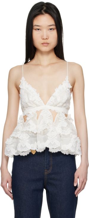 ZIMMERMANN Off-White Crush Lace Motif Tiered Camisole