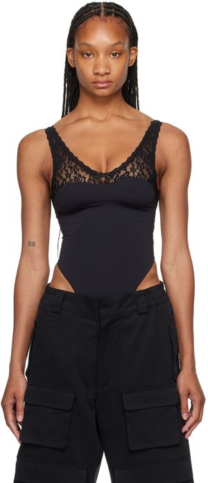 OPEN YY Black Scalloped Bodysuit