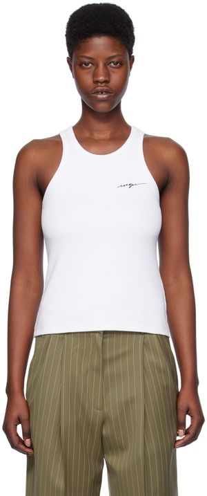 MSGM White Embroidered Tank Top