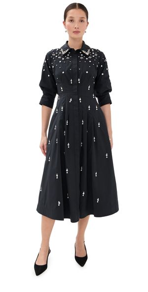 SIMKHAI Jazz Embellished Pintuck Midi Dress Black S