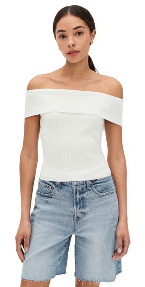 DL1961 Rib Off Shoulder Top White (Instasculpt Rib) L