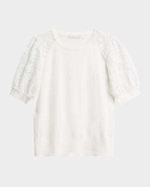 The Felicity Crewneck Lace-Sleeve Sweater