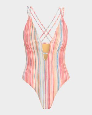 Marina Metallic Striped One-Piece Swimsuit