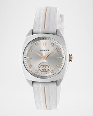 29mm Gucci Interlocking Diamond Watch with Rubber Strap, White