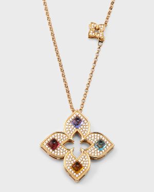 18K Rose Gold Pendant Necklace with Semiprecious Stones
