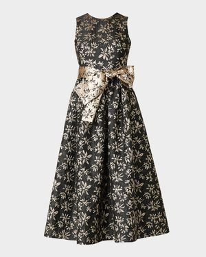 Serra Metallic Floral Jacquard Midi Dress