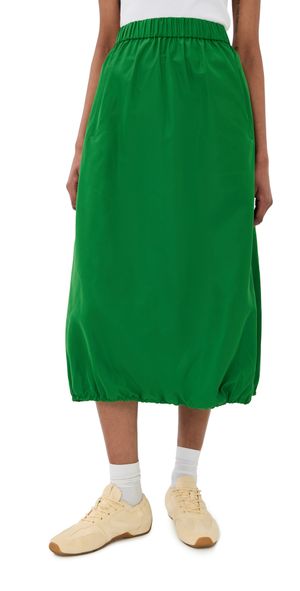 Tibi Italian Sporty Nylon Midi Anorak Skirt Green S