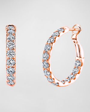 18K Gold Round Diamond Hoop Earrings, 3.9tcw/1"L