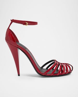 95mm Caged Patent Leather Pumps