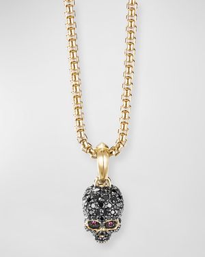 Men's Memento Mori Skull Pendant with Diamonds in 18K Gold, 14mm