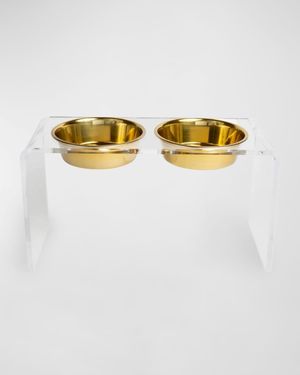 Large Clear Double Golden Bowl Pet Feeder, 2 Qts