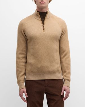 Men's Ribbed Quarter Zip Cashmere Sweater