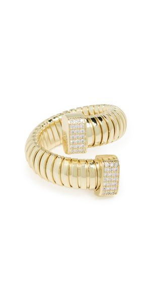 By Adina Eden Pave Accented Overlap Ridged Ring Gold 7