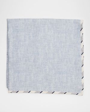 Men's Double-Face Stripe-Trim Silk Pocket Square