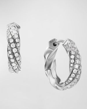 Cable Edge Huggie Hoop Earrings in Sterling Silver with Diamonds, 13mm