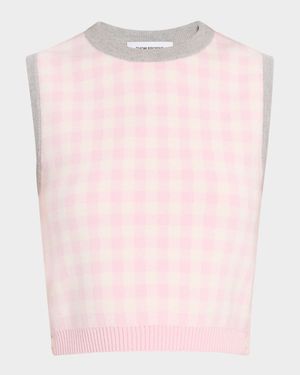 Fun Mix Gingham Check Jacquard Crop Tank Sweater