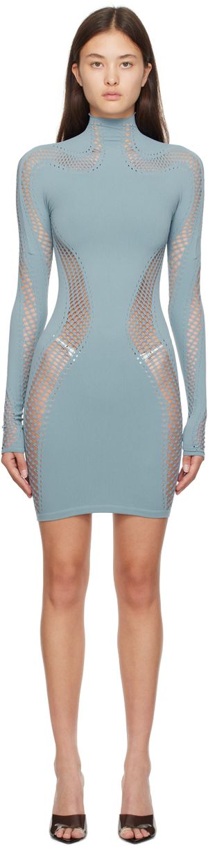 Mugler Robe courte sans coutures bleue