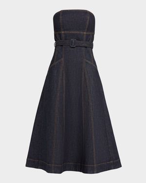 Bandeau Denim A-Line Midi Dress