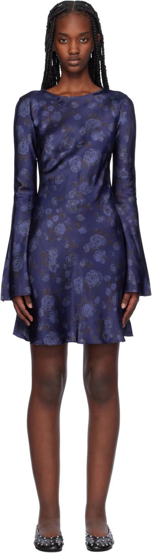 GANNI Navy Floral Printed Minidress