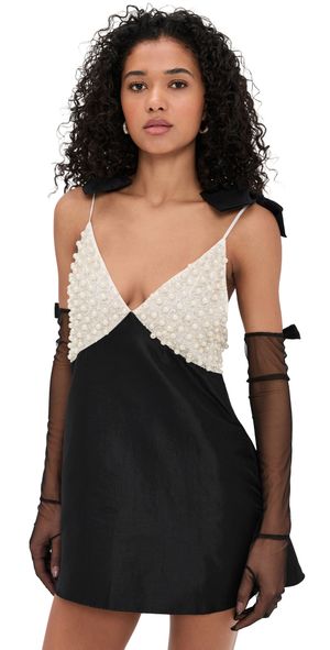 For Love & Lemons Pearly Bow Mini Dress Black XS