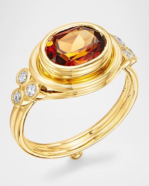 18K Hessonite Garnet Classic Temple Ring