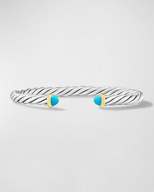 Men's Cable Flex Cuff Bracelet with Gemstone and 14K Gold in Silver, 6mm