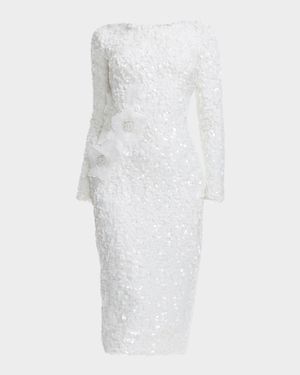Emmalyn Sequin Floral Applique Midi Dress