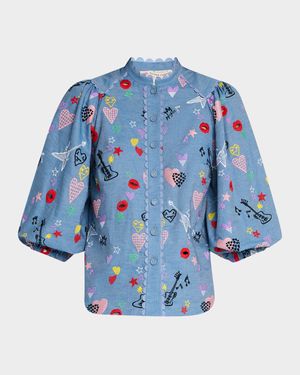 Rock And Romance Embroidered Balloon-Sleeve Shirt