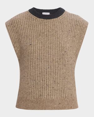 Sleeveless Sequined Wool-Cashmere Sweater