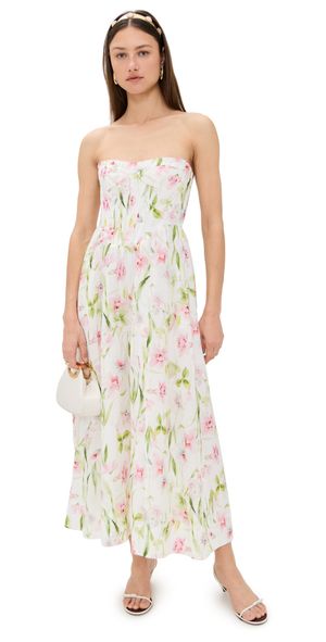 BARDOT Lola Corset Midi Dress Summer White Floral 6
