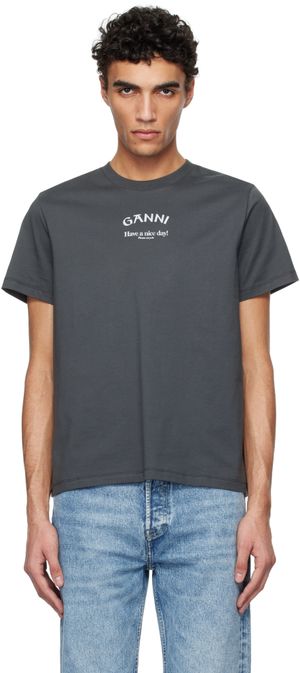 GANNI Gray Relaxed 'Ganni' T-shirt