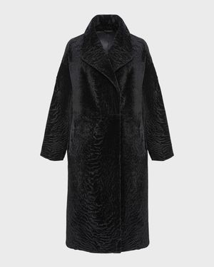 Reversible Textured Lamb Shearling Long Coat