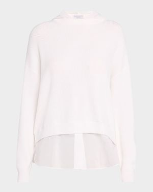 Organza-Hem Knit Hooded Sweater
