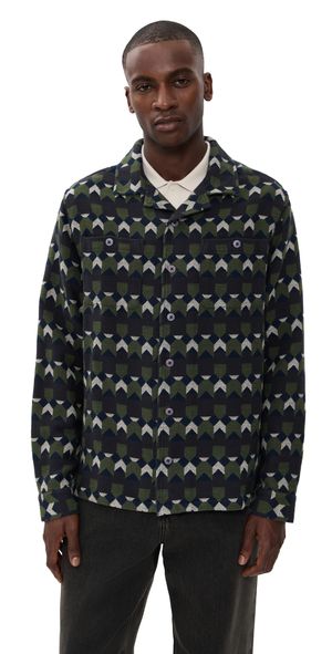 Far Afield Hiro Arrows Overshirt Jacket Green/Multi Brushed Jacquard XL