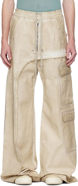 Rick Owens DRKSHDW Beige Hollywood Imbalanced Double Cargo Jumbo Belas Denim Pants