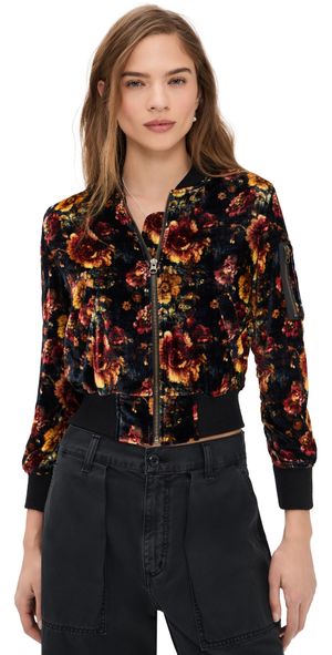 R13 Shrunken Flight Bomber Jacket Orange Multi Floral S