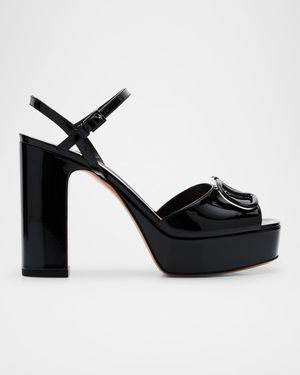 VLogo Medallion Glossy Platform Sandals