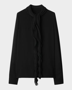Ruffled Long Sleeve Silk Blouse