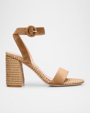 Suede Raffia Ankle-Strap Sandals