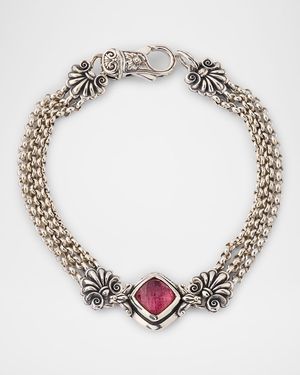 Ivy Rock Crystal, Strawberry Quartz and MOP Triple Chain Bracelet