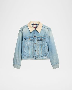 Joras Crop Denim Jacket with Corduroy Collar