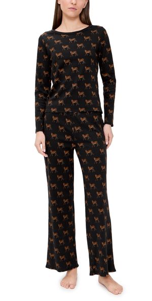 Cozyland by Morgan Lane Ellie Pajama Set in Lazy Leopards Noir 3X