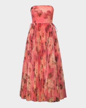 Costella Pleated Floral-Print Tulle Gown