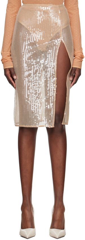 Nensi Dojaka Beige Vented Midi Skirt