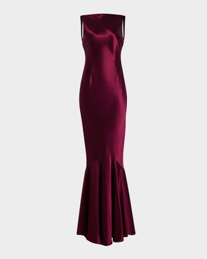 Ambrosia Satin Open-Back Gown
