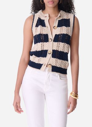 Vanessa Bruno - Gilet droit col rond en coton mélangé - Taille 4 - Bleu