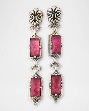 Ivy Rock Crystal, Strawberry Quartz and MOP Linear Earrings