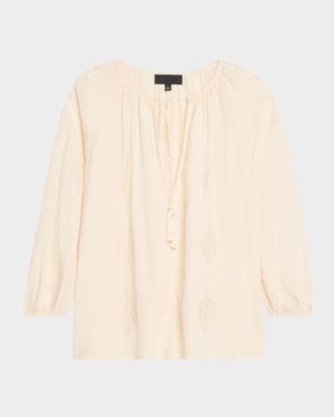 Cristo Embroidered Silk V-Neck Blouse